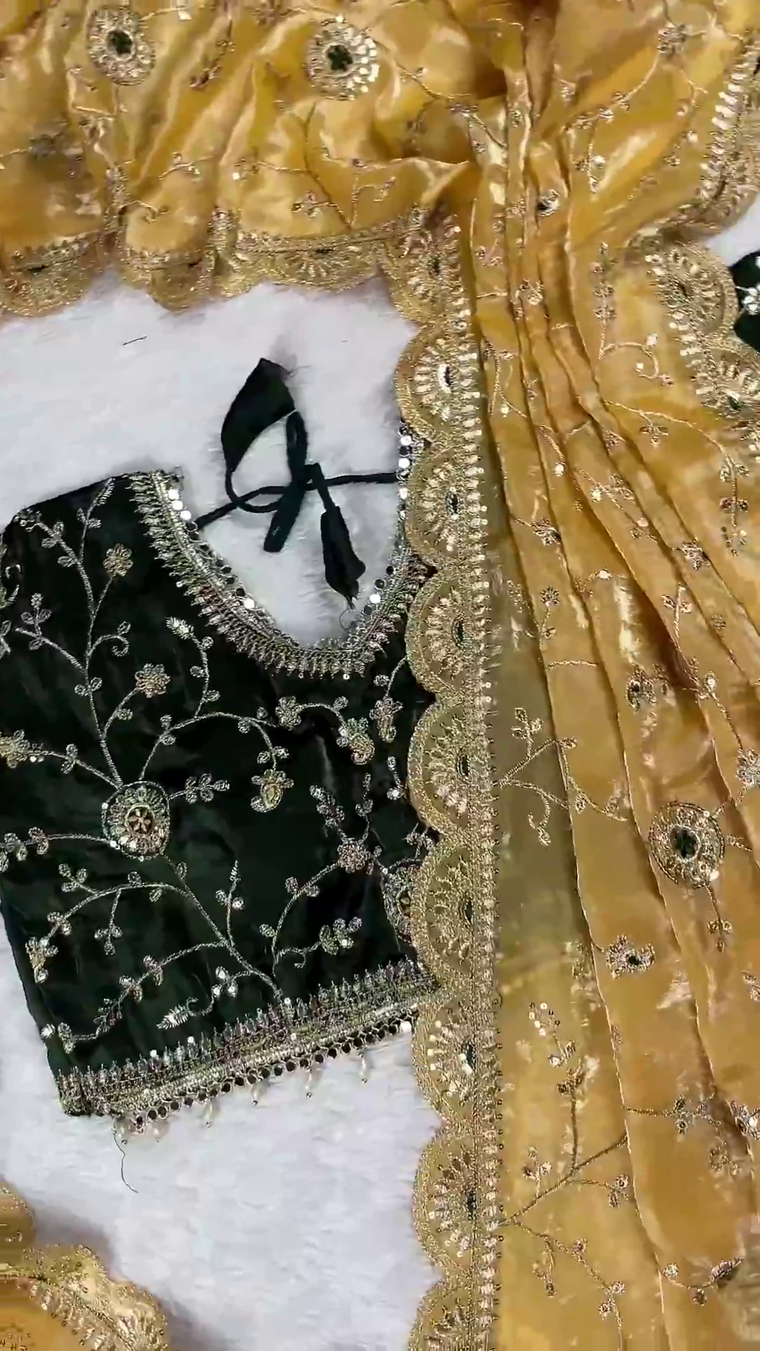 Premium Black & Golden Heavy Embroidered Partywear Blouse with Dupatta - Image 2