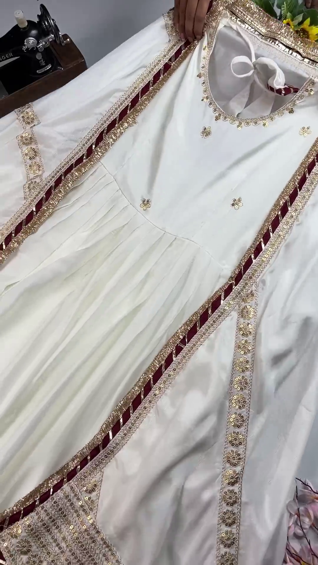 Elegant White Premium Partywear Gown / Dress with Embellished Detailing - Image 2