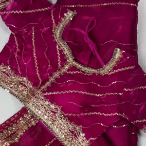 Premium Magenta Rani Pink Heavy Embroidered Designer Blouse with Dupatta Set