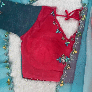 Radiant Sunset Coral Designer Blouse with Ombre Saree Set