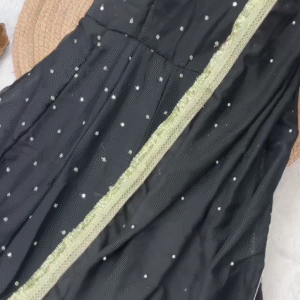 Grand Midnight Black Anarkali with Golden Zari Artistry