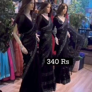 Beautiful Designer Saree on Faux Georgette with Hot Fix work and Blouse