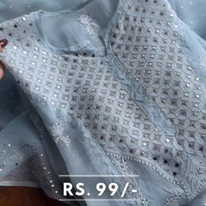Sky Blue Color Tabby Organza Silk Wear Suit For Girls