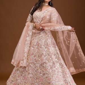 Mauve Threadwork Net Readymade Lehenga