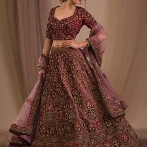 Onion Pink Zariwork Velvet Readymade Lehenga