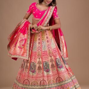 Pink Zariwork Banarasi Readymade Lehenga