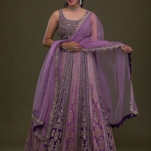 Purple Stonework Georgette Readymade Lehenga
