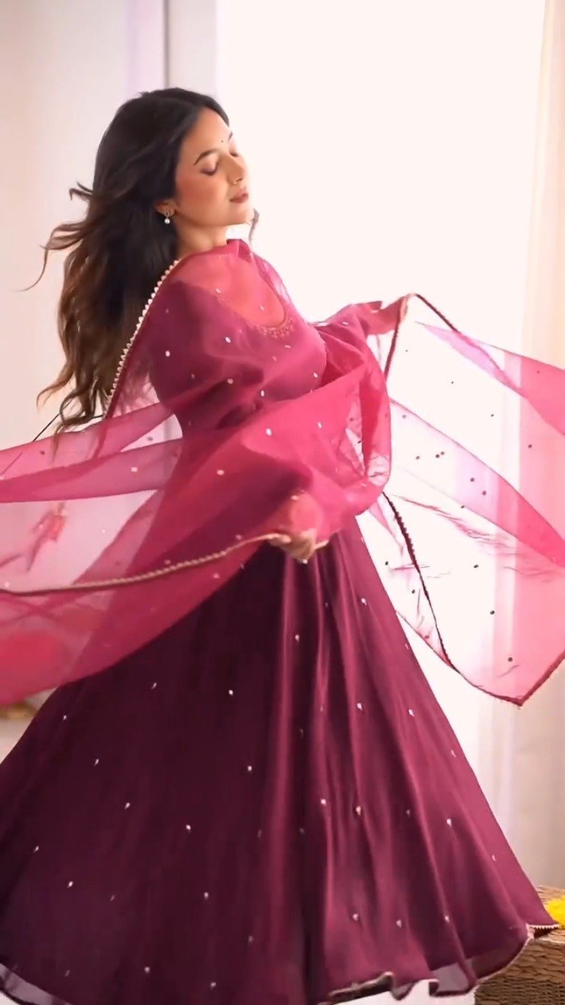 Enchanting Wine Red Embroidered Anarkali Suit Set - Image 4