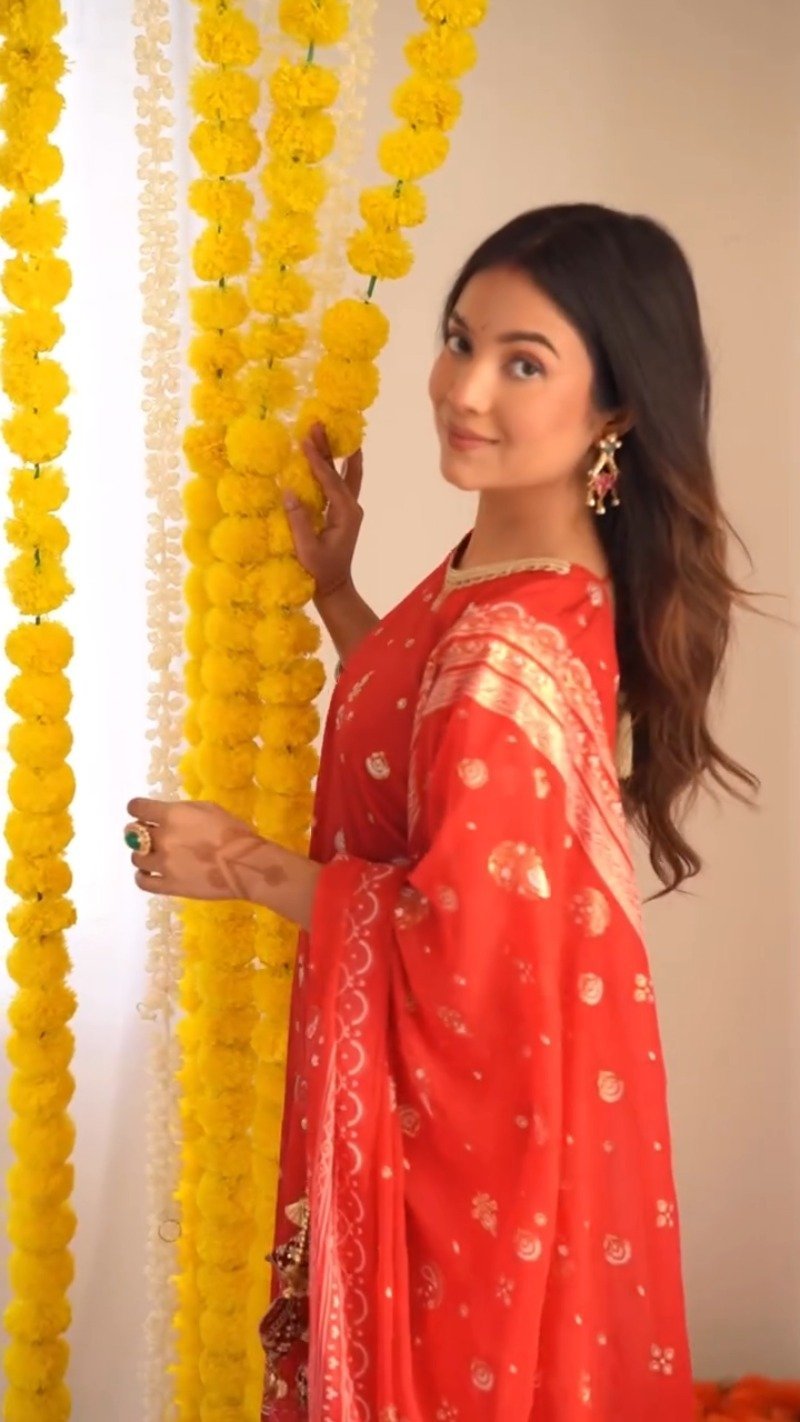 Radiant Ruby Festive Kurta & Sharara Set with Floral Embroidery โ Available in Crimson Red & Sunset Scarlet - Image 4