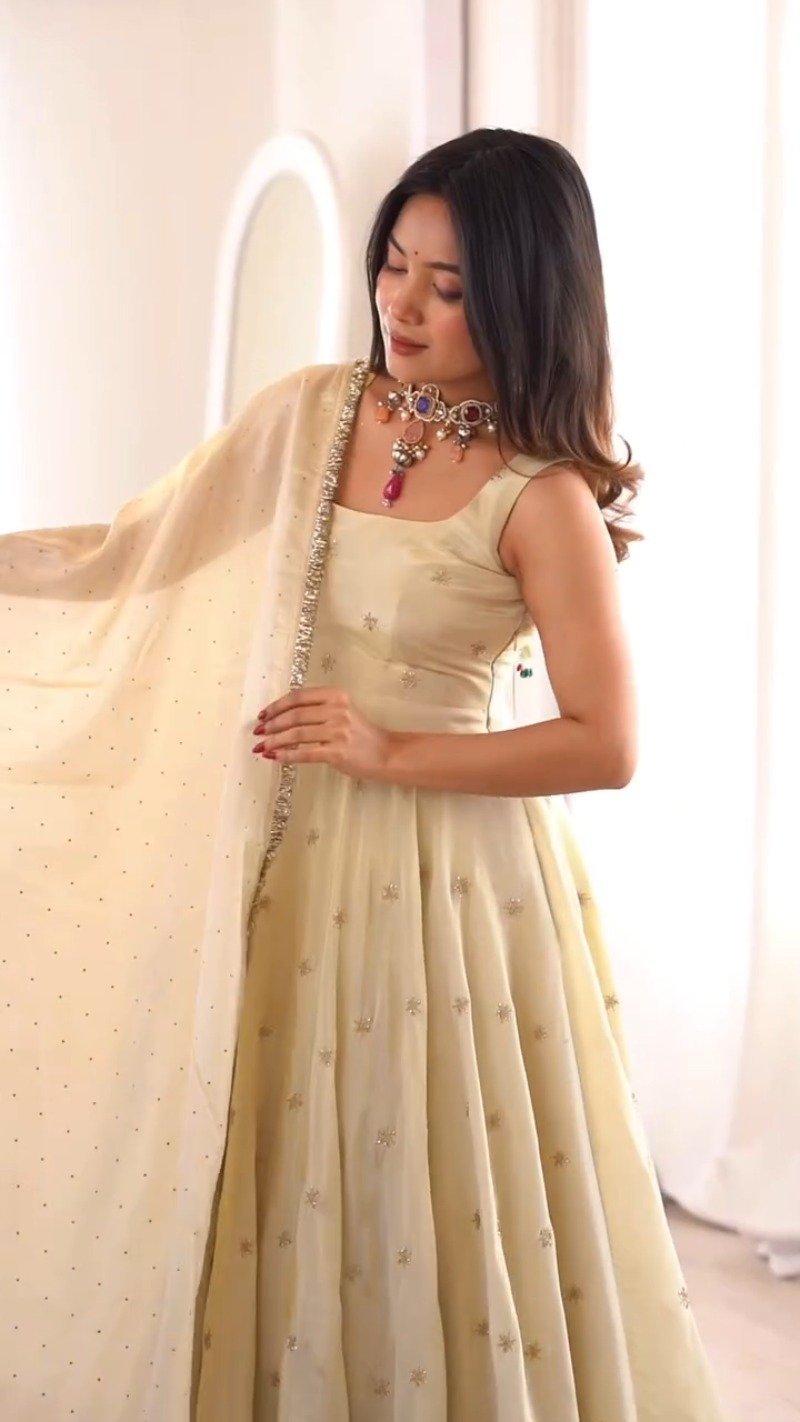 Ethereal Ivory Hand-Embroidered Anarkali Set