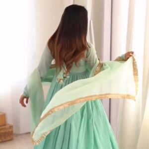Ethereal Mint Green Embroidered Anarkali Set with Shimmering Dupatta
