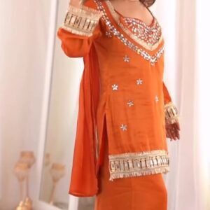 Amber Radiance Mirror-Work Kurta & Sharara Set