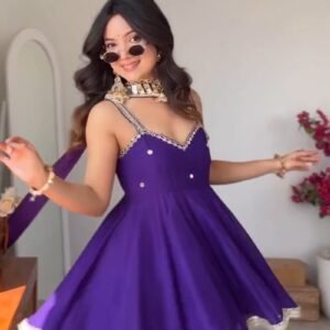 Royal Violet Mirror-Work Peplum Sharara Set