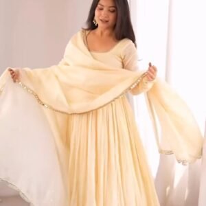 Ethereal Cream Mirror-Work Anarkali Set