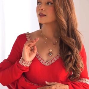Scarlet Radiance Embroidered Georgette Anarkali Gown