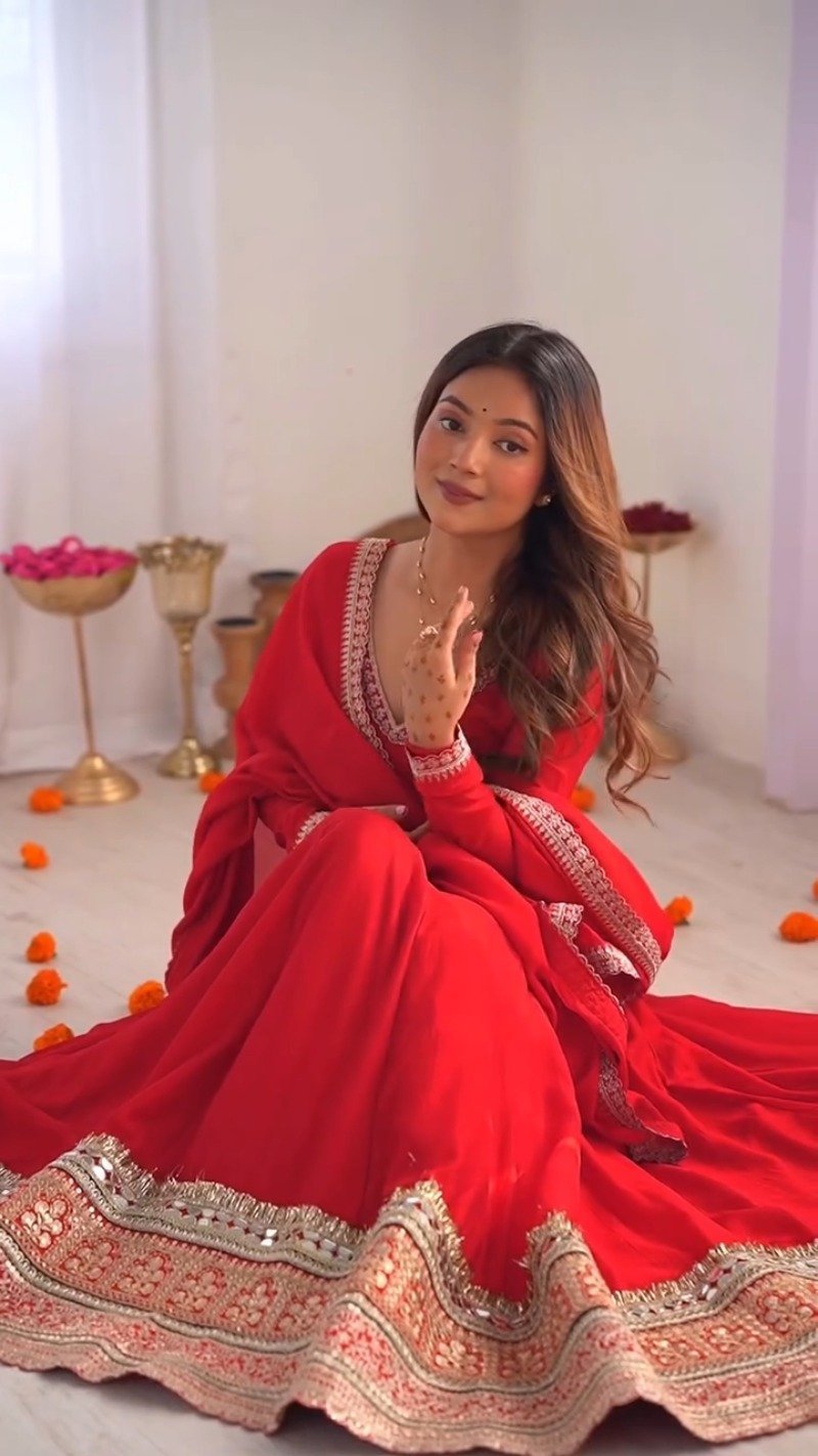Scarlet Radiance Embroidered Georgette Anarkali Gown - Image 4