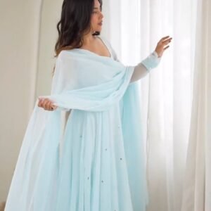Ethereal Sky Blue Georgette Anarkali Suit Set – A Whisper of Serenity