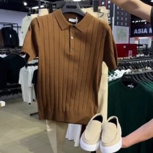 Minimalist Ribbed Polo Shirt & Trouser Set – Available in Earthy Brown & Deep Burgundy