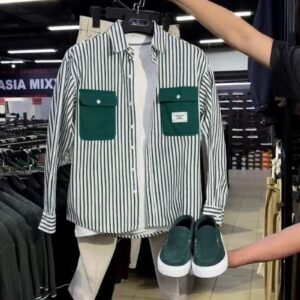 Urban Utility Stripe Shirt & Trouser Set with Matching Slip-ons