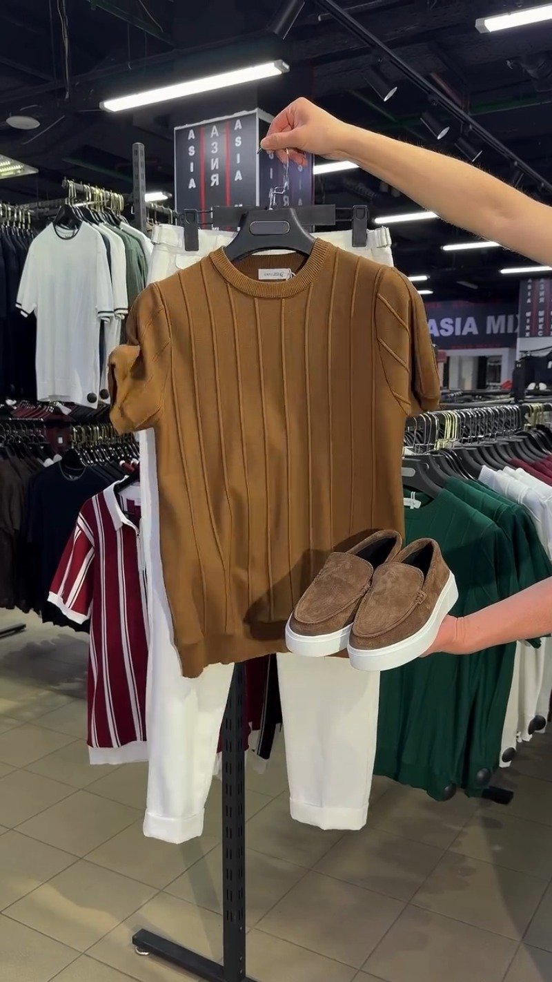 Urban Sophisticate Ribbed Knit Tee & Chino Set β Earthy Brown & Crisp White - Image 2