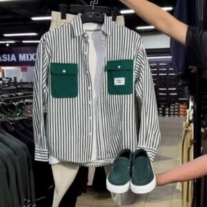 Urban Chic Striped Button-Down Shirt and Trouser Ensemble