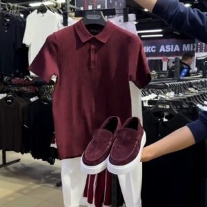Minimalist Ribbed Polo & Trouser Co-ord Set – Available in Burgundy & Classic White