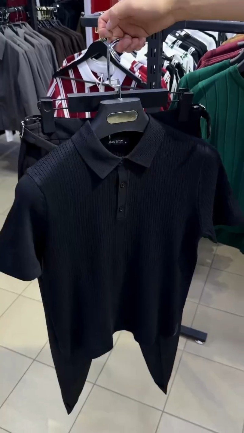 Minimalist Ribbed Polo Shirt & Trouser Set β Black