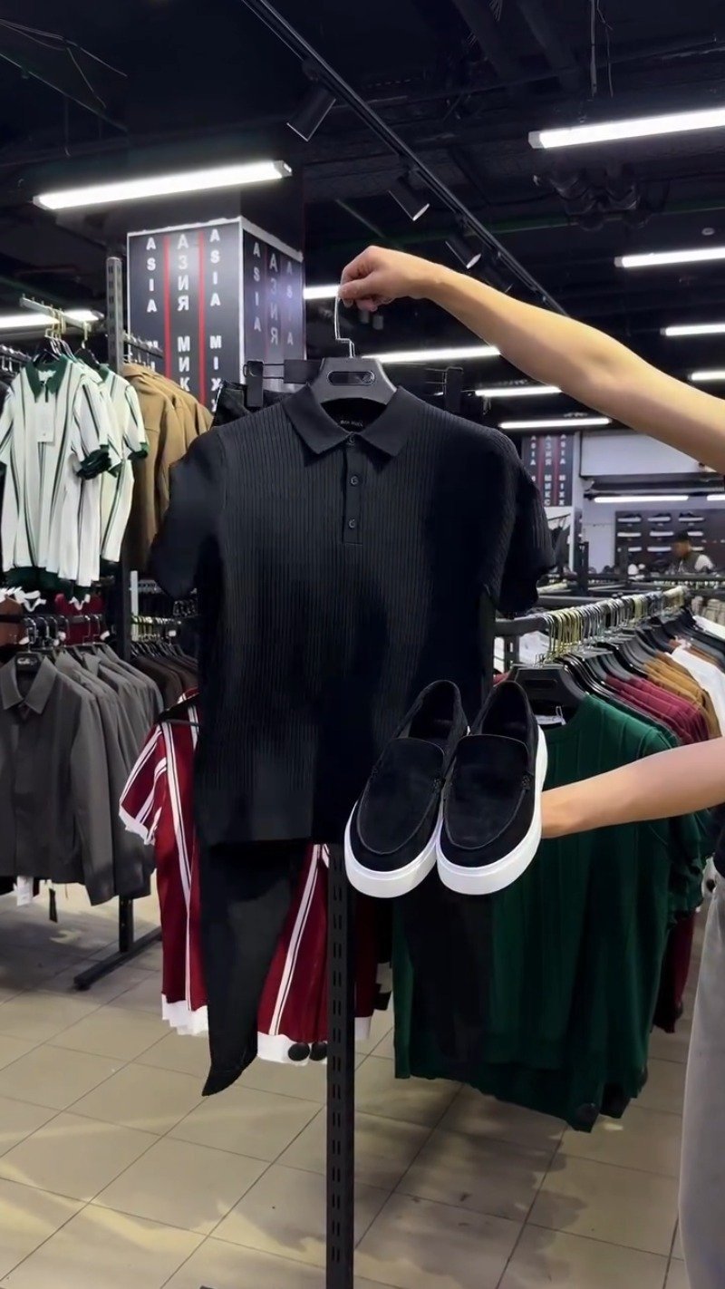 Minimalist Ribbed Polo Shirt & Trouser Set β Black - Image 2