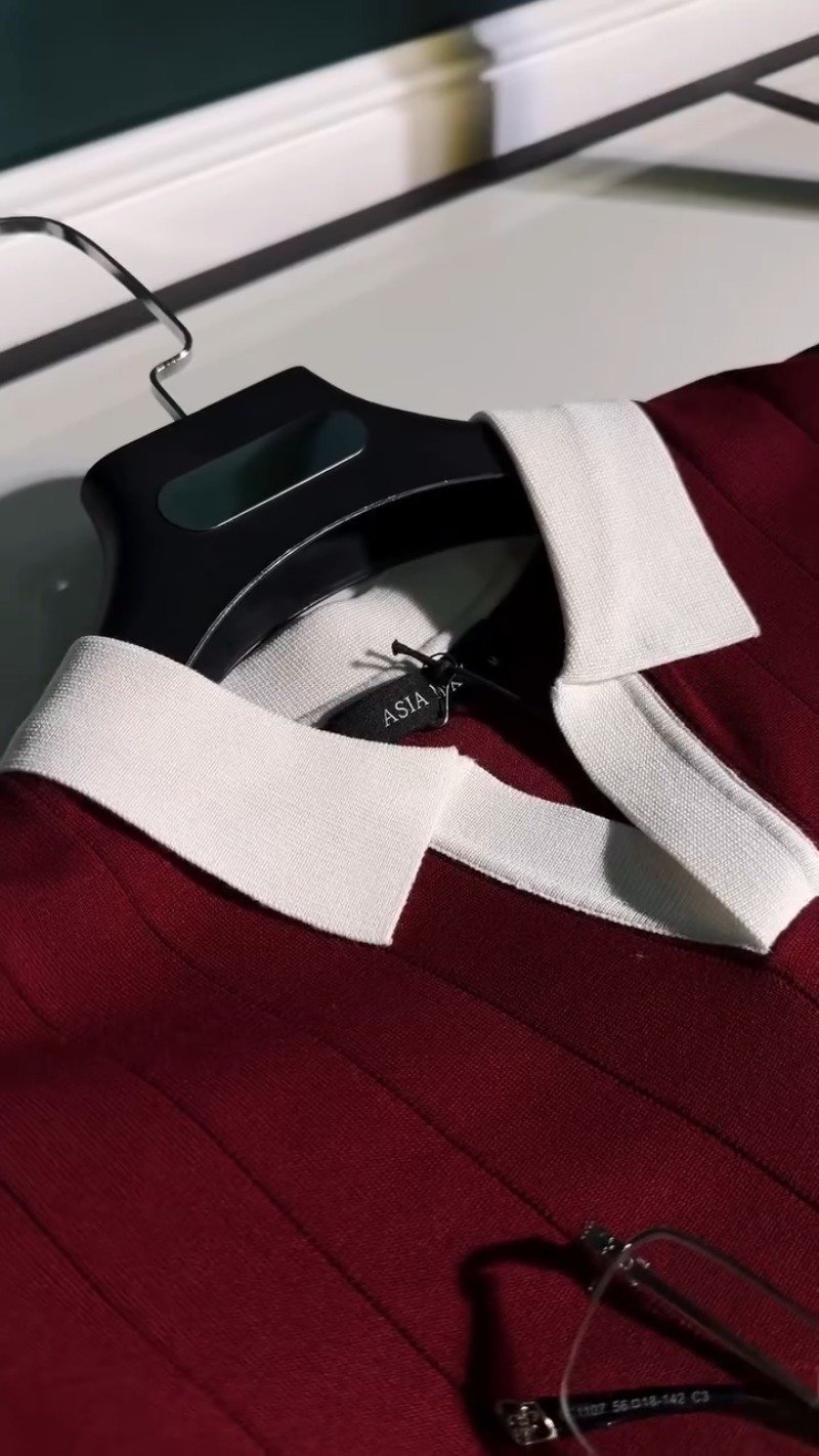 Modern Minimalist Polo-Style Co-ord Set in Deep Burgundy & Beige β Available in Burgundy & Beige - Image 3