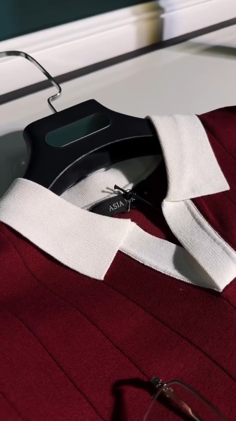 Modern Minimalist Polo-Style Co-ord Set in Deep Burgundy & Beige β Available in Burgundy & Beige - Image 4