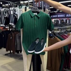 Modern Minimalist Ribbed Polo & Trouser Set – Available in Dark Forest Green & Classic Cream