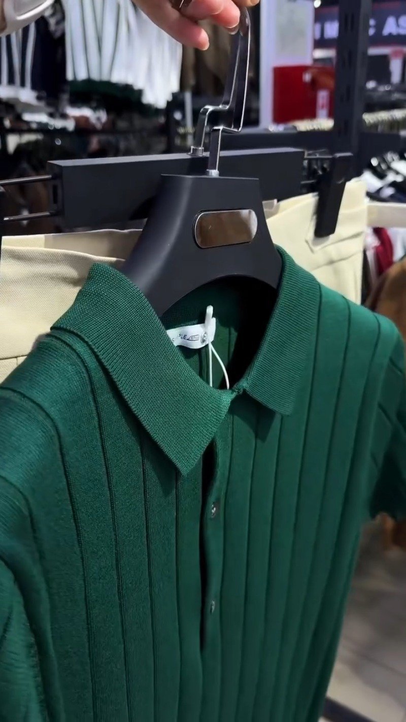 Modern Minimalist Ribbed Polo & Trouser Set – Available in Dark Forest Green & Classic Cream - Image 3
