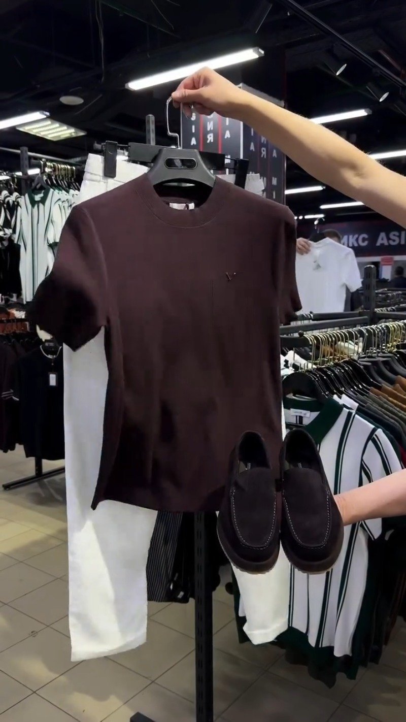 Minimalist Espresso Brown Textured Cotton Tee with White Trousers โ Available in Espresso Brown
