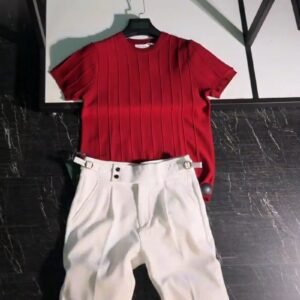 Modern Minimalist Ribbed Knit Ensemble – Available in Maroon & White