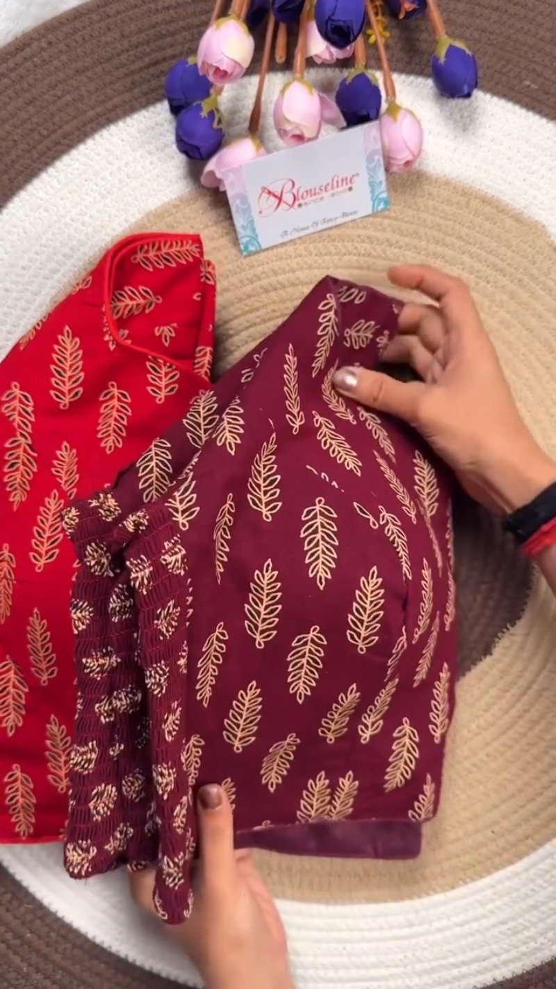 Classic Fern Leaf Print Smocked Blouse โ Available in Red, Maroon & Navy Blue - Image 2