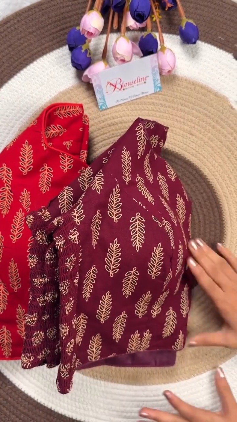 Classic Fern Leaf Print Smocked Blouse โ Available in Red, Maroon & Navy Blue - Image 3