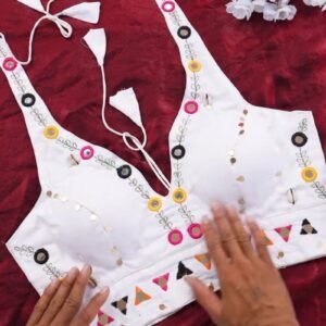 Boho-Chic Mirror Work Halter Neck Crop Top – A Summer Essential