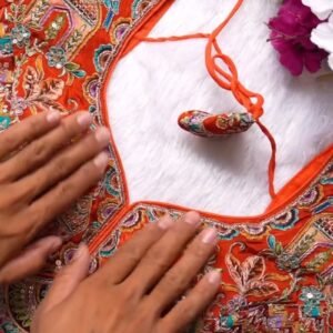 Ornate Zardosi & Bird Motif Embellished Designer Blouse – Exclusive Orange Artisan Collection