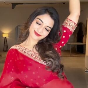 Radiant Crimson Festive Chiffon Saree with Zardosi Detailing