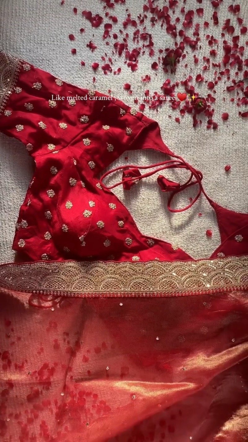 Radiant Crimson Silk Embellished Saree – A Masterpiece of Festive Elegance