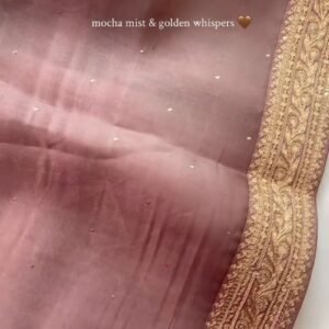 Mocha Mist Embroidered Saree with Golden Zari Border