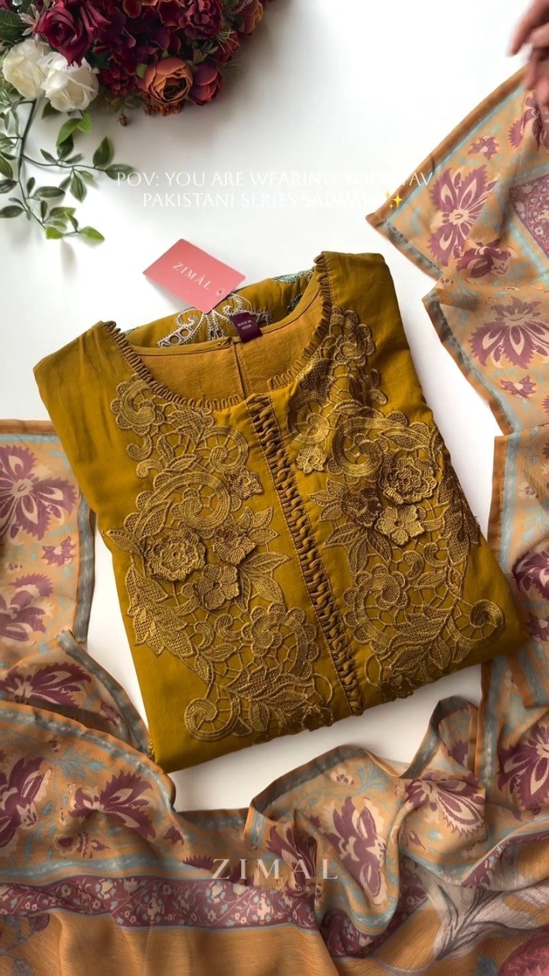 Timeless Pakistani-Inspired Embroidered Kurta Set – Available in Mustard & Black