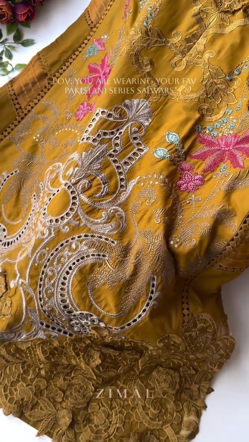 Timeless Pakistani-Inspired Embroidered Kurta Set – Available in Mustard & Black - Image 3