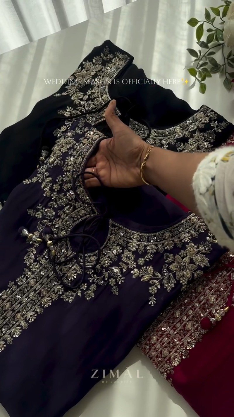 Midnight & Berry Hand-Embellished Velvet Kurta Set β Available in Midnight Black & Deep Berry