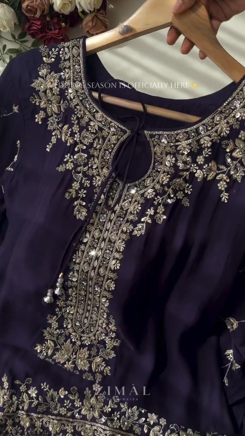 Midnight & Berry Hand-Embellished Velvet Kurta Set β Available in Midnight Black & Deep Berry - Image 7