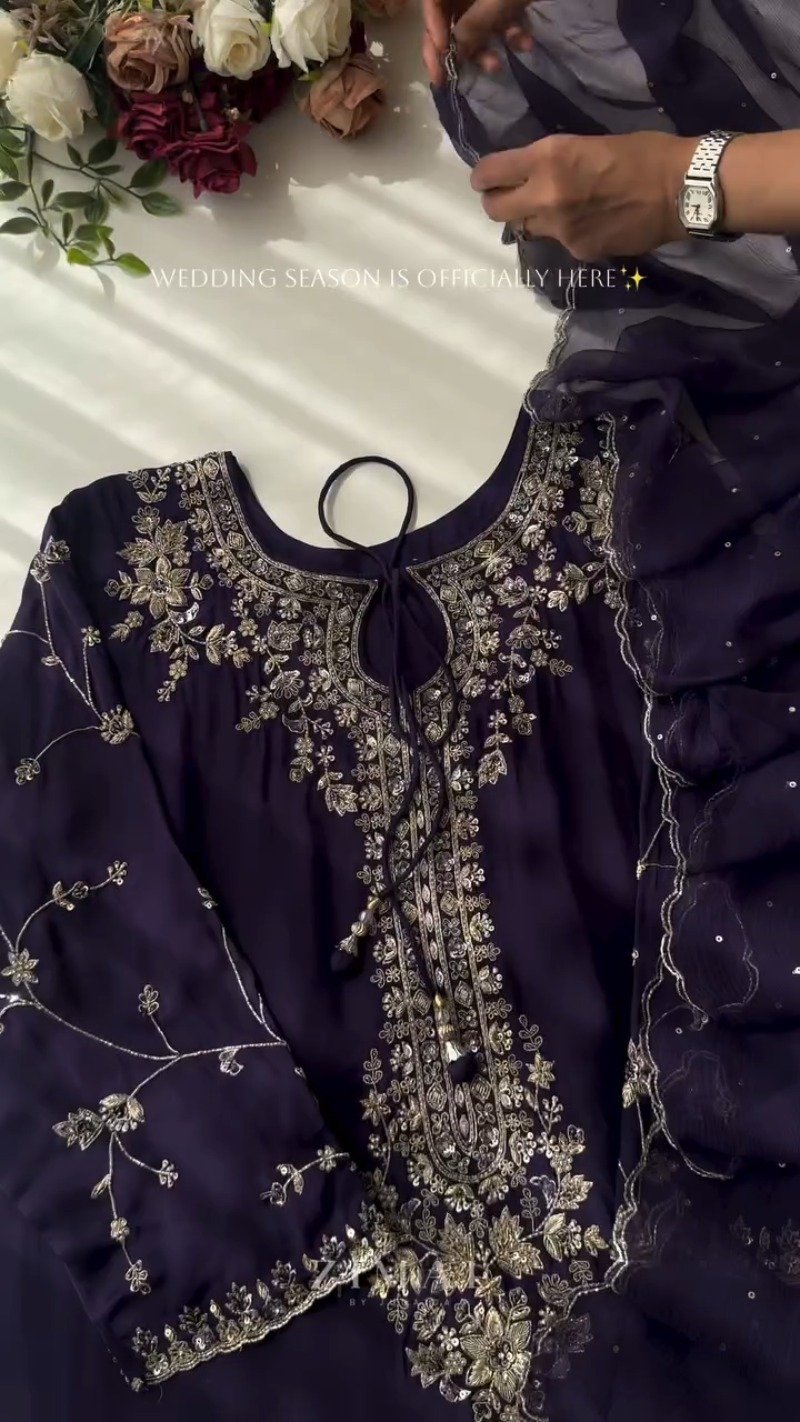 Midnight & Berry Hand-Embellished Velvet Kurta Set β Available in Midnight Black & Deep Berry - Image 9
