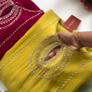 Zimal Luxe Hand-Embellished Embroidered Kurta Set – Available in Vibrant Fuchsia & Sunshine Yellow