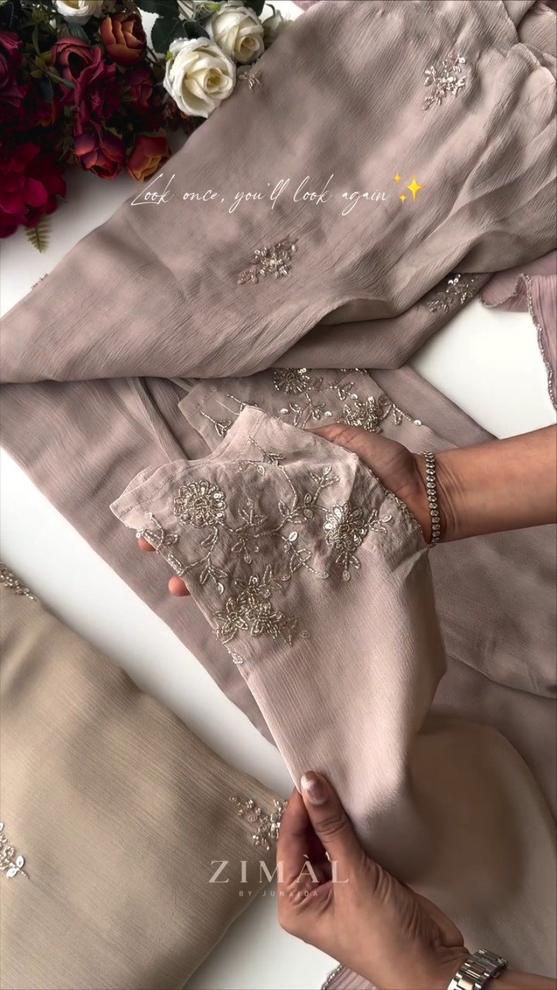 Ethereal Embellished Silk Kurta Set β Available in Dusty Rose & Warm Sand - Image 3