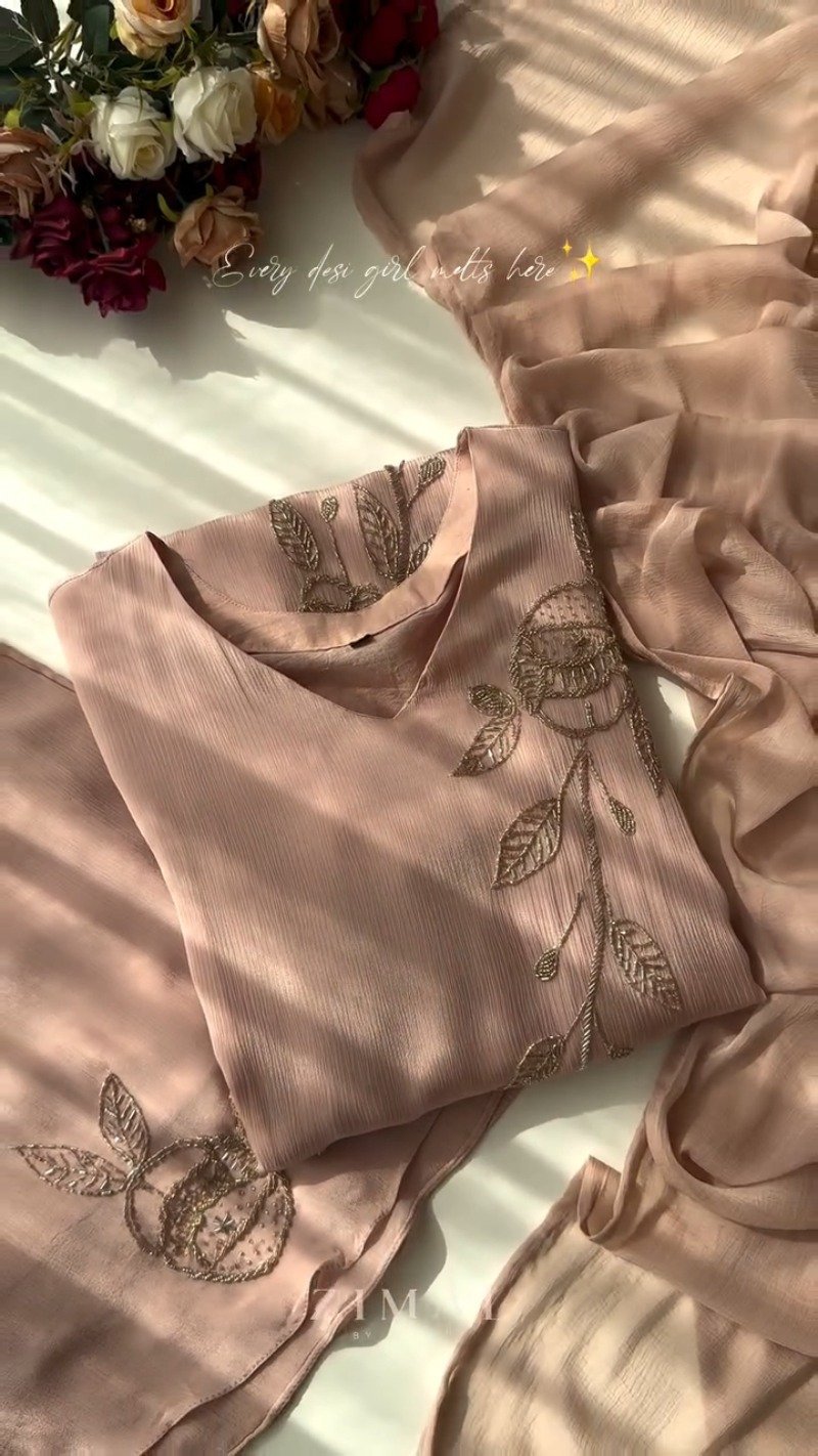 Dusty Rose Embellished Pleated Kurta Set β A Timeless Ensemble for Elegant Soirees