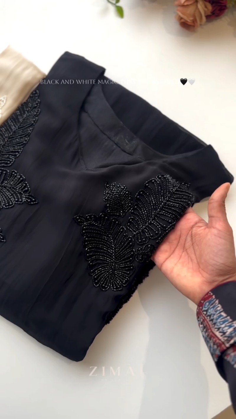 Ethereal Bead-Embellished Minimalist Kurta Set β Available in Midnight Black & Champagne Ivory - Image 2